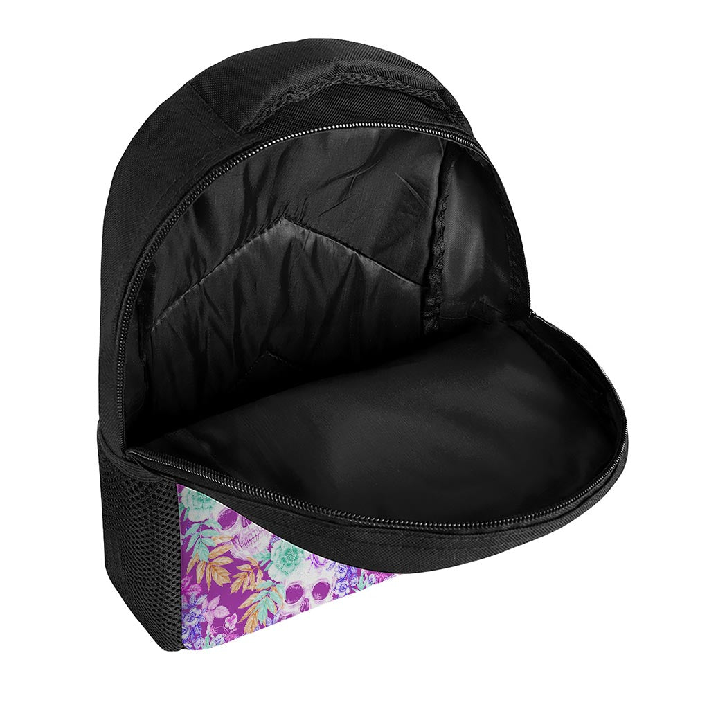 Neon Skull Floral Pattern Print Casual Backpack