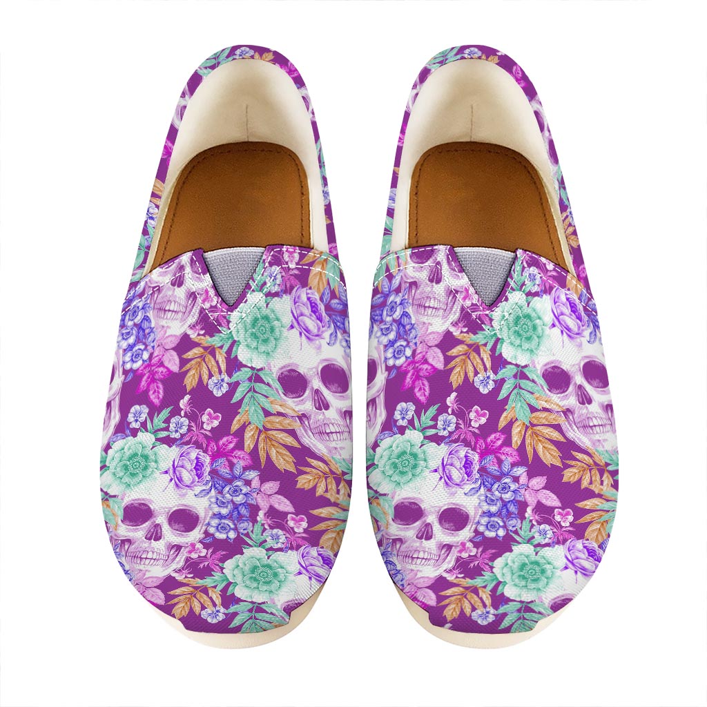 Neon Skull Floral Pattern Print Casual Shoes