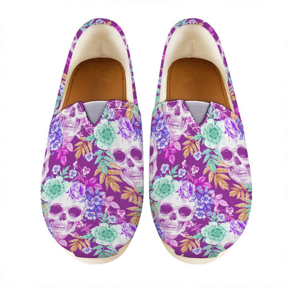 Neon Skull Floral Pattern Print Casual Shoes