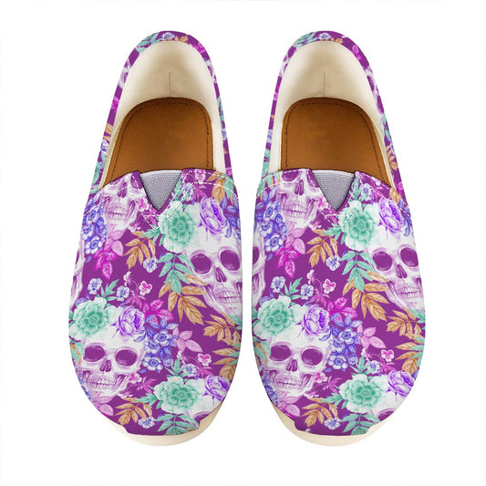 Neon Skull Floral Pattern Print Casual Shoes