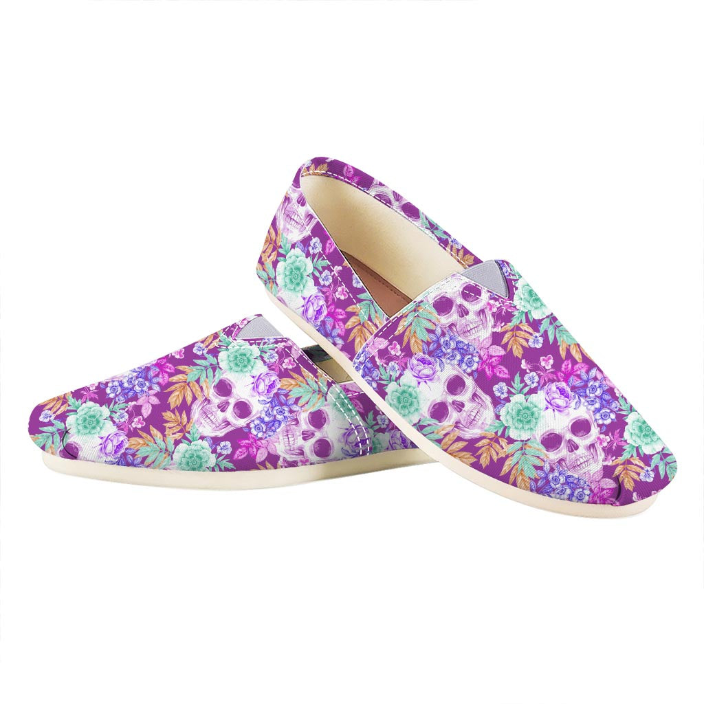 Neon Skull Floral Pattern Print Casual Shoes