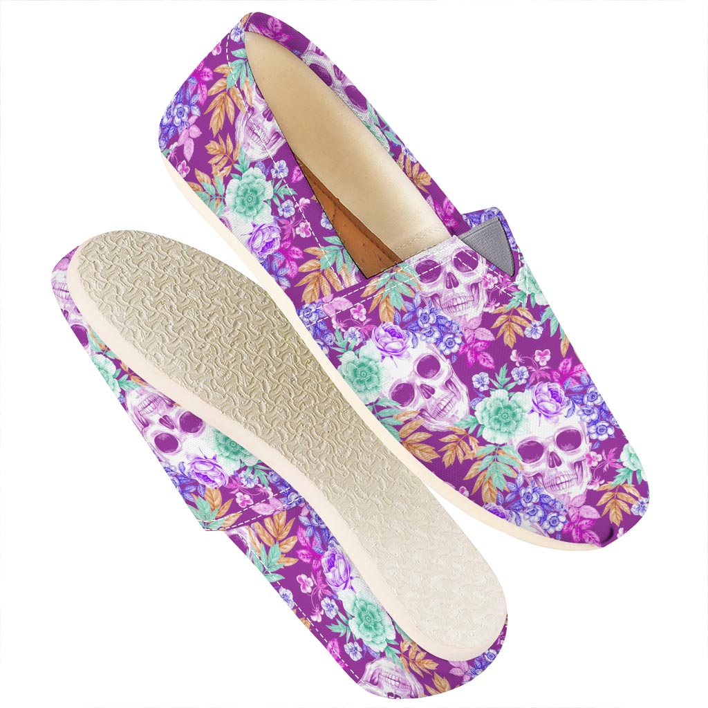 Neon Skull Floral Pattern Print Casual Shoes