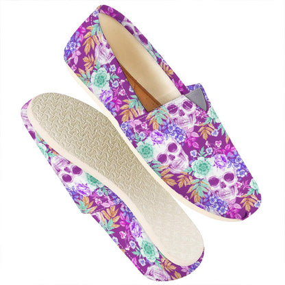 Neon Skull Floral Pattern Print Casual Shoes