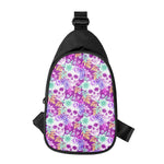 Neon Skull Floral Pattern Print Chest Bag