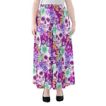 Neon Skull Floral Pattern Print Chiffon Maxi Skirt