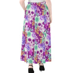 Neon Skull Floral Pattern Print Chiffon Maxi Skirt