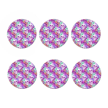 Neon Skull Floral Pattern Print Coaster Set