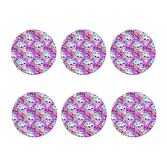 Neon Skull Floral Pattern Print Coaster Set