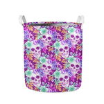 Neon Skull Floral Pattern Print Collapsible Laundry Basket