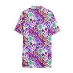 Neon Skull Floral Pattern Print Cotton Hawaiian Shirt