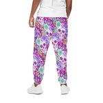 Neon Skull Floral Pattern Print Cotton Pants