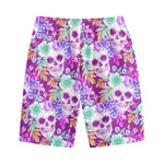 Neon Skull Floral Pattern Print Cotton Shorts
