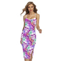 Neon Skull Floral Pattern Print Cross Back Cami Dress