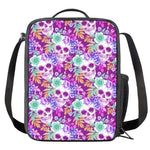 Neon Skull Floral Pattern Print Crossbody Lunch Bag