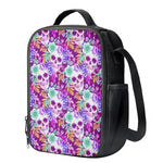 Neon Skull Floral Pattern Print Crossbody Lunch Bag