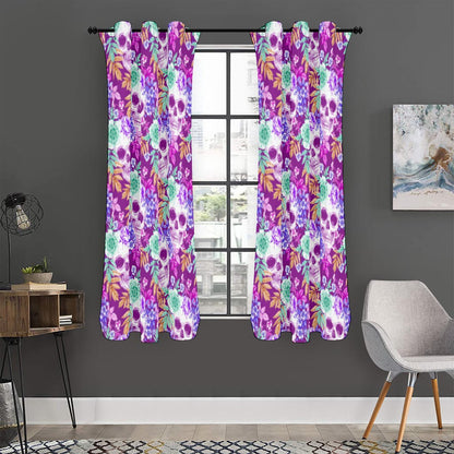 Neon Skull Floral Pattern Print Curtain