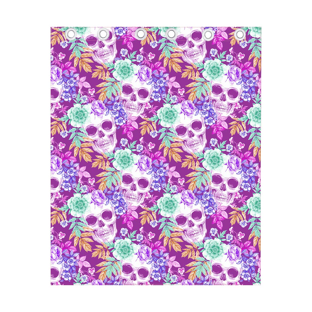 Neon Skull Floral Pattern Print Curtain