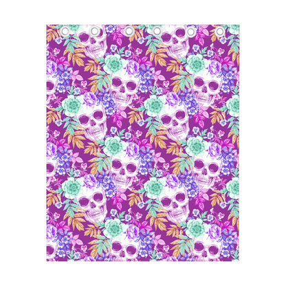 Neon Skull Floral Pattern Print Curtain