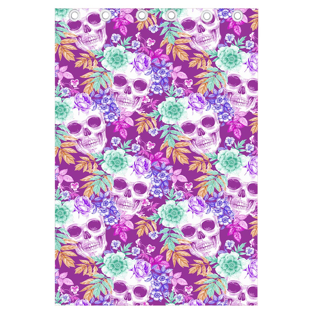 Neon Skull Floral Pattern Print Curtain