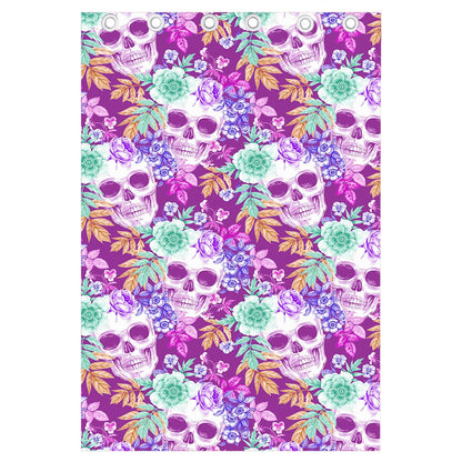 Neon Skull Floral Pattern Print Curtain