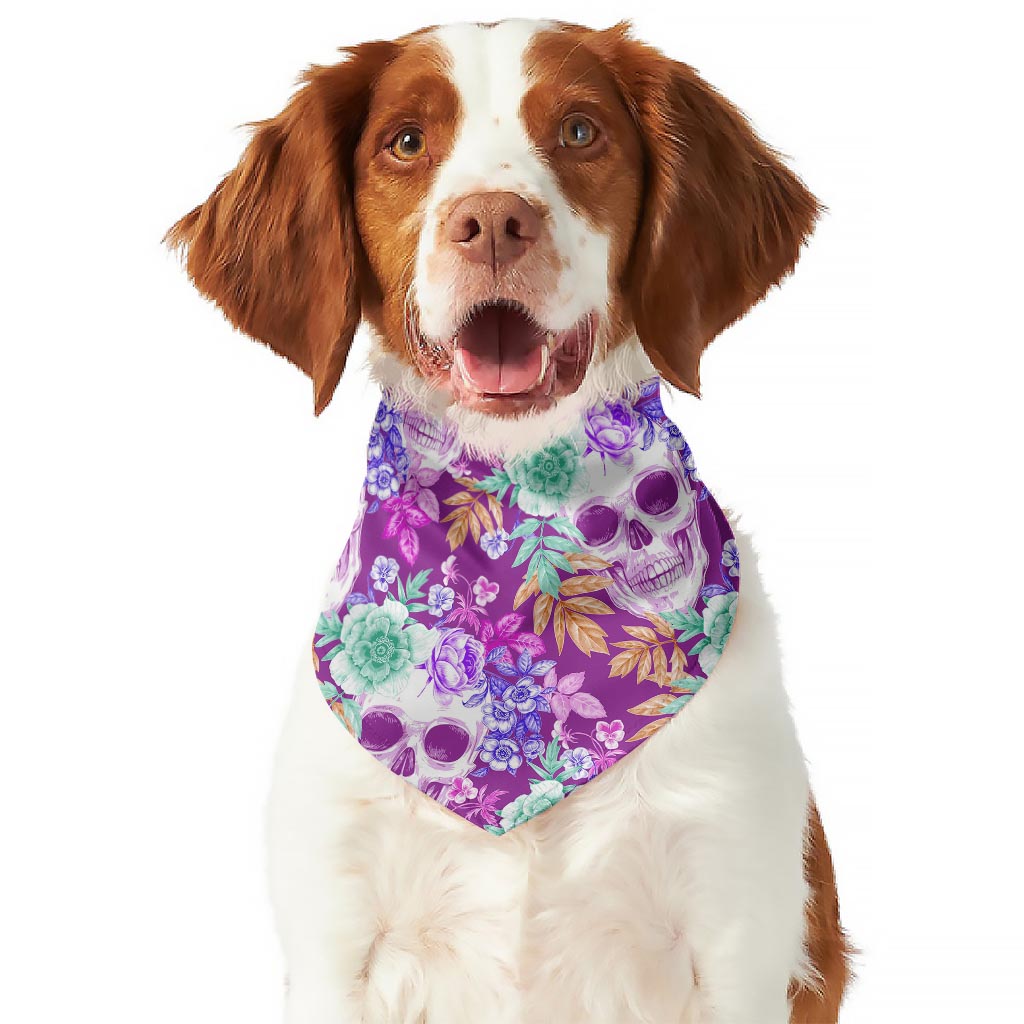 Neon Skull Floral Pattern Print Dog Bandana