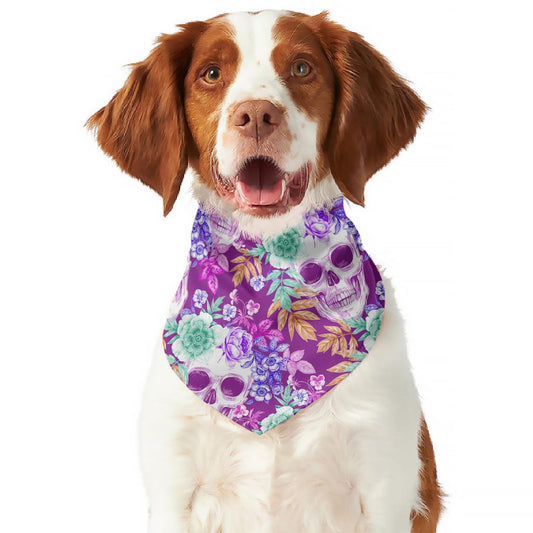 Neon Skull Floral Pattern Print Dog Bandana