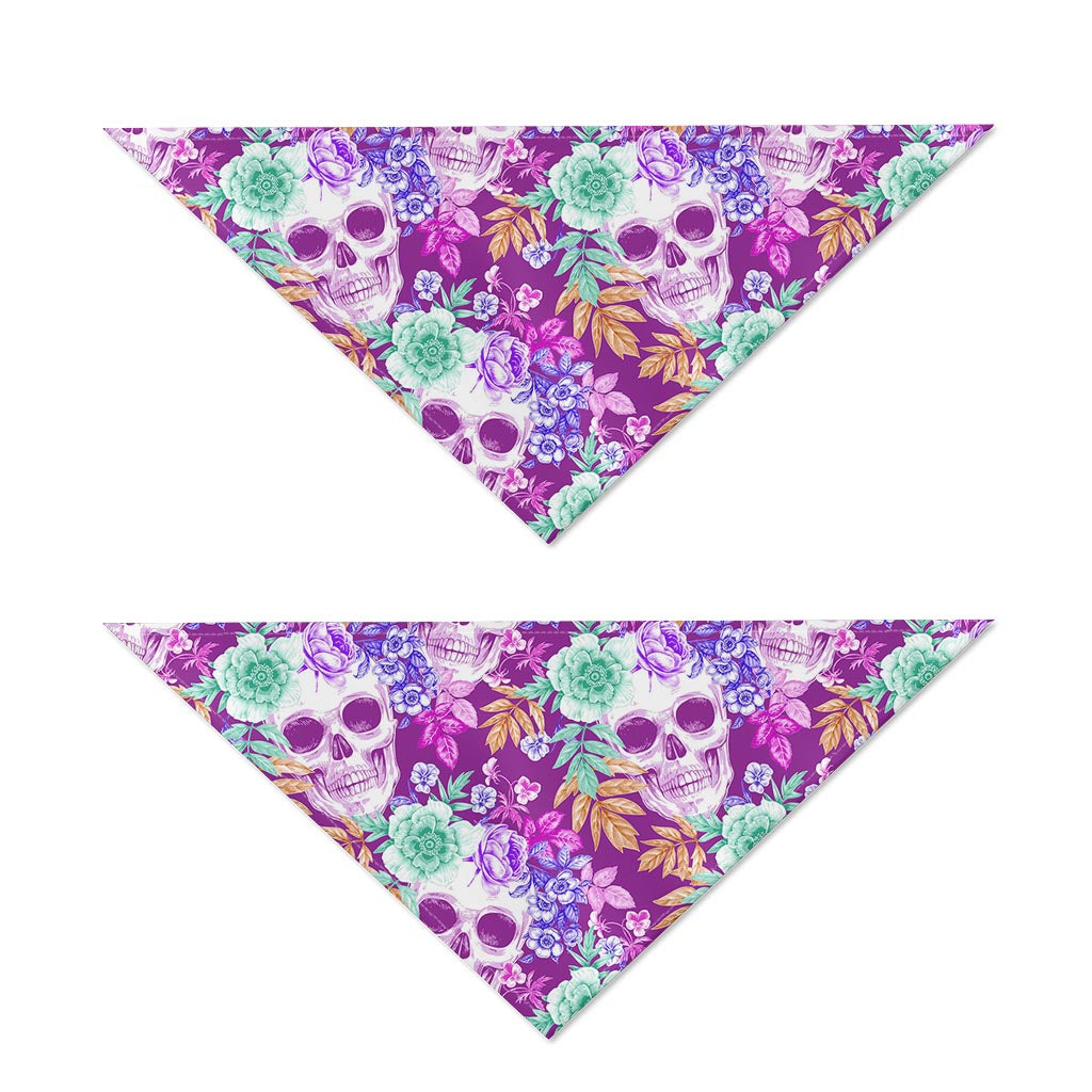 Neon Skull Floral Pattern Print Dog Bandana