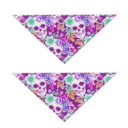 Neon Skull Floral Pattern Print Dog Bandana