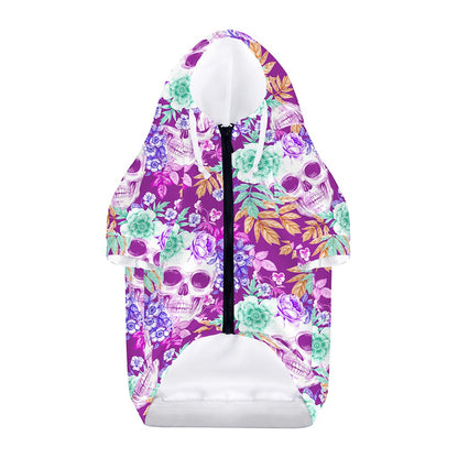 Neon Skull Floral Pattern Print Dog Zip Up Hoodie