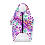 Neon Skull Floral Pattern Print Dog Zip Up Hoodie