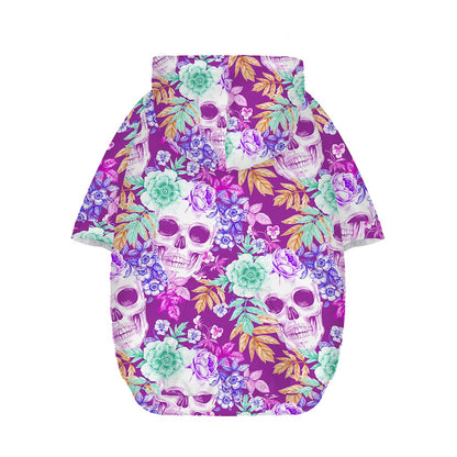 Neon Skull Floral Pattern Print Dog Zip Up Hoodie