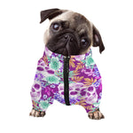Neon Skull Floral Pattern Print Dog Zip Up Jacket