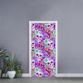 Neon Skull Floral Pattern Print Door Sticker