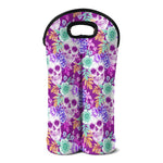 Neon Skull Floral Pattern Print Double Neoprene Wine Tote