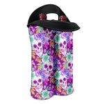 Neon Skull Floral Pattern Print Double Neoprene Wine Tote
