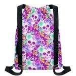 Neon Skull Floral Pattern Print Drawstring Backpack