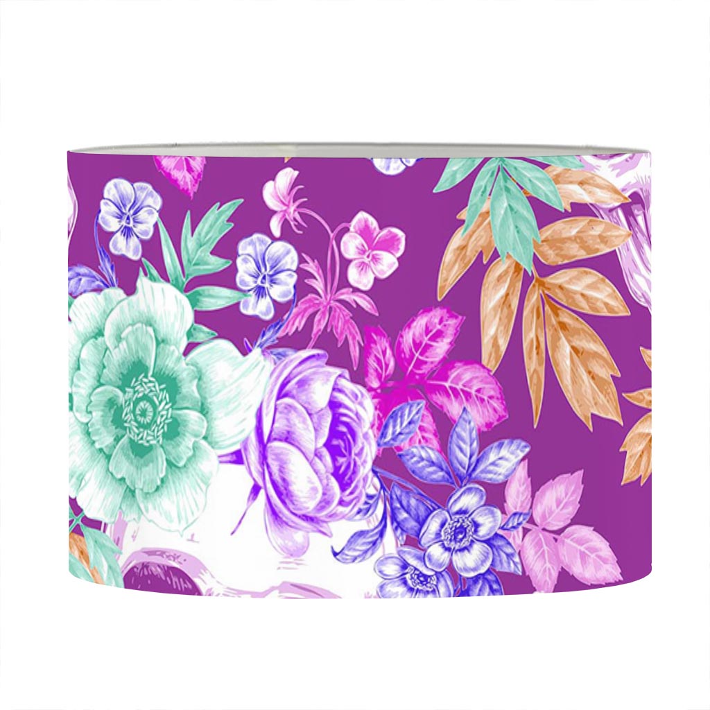 Neon Skull Floral Pattern Print Drum Lamp Shade