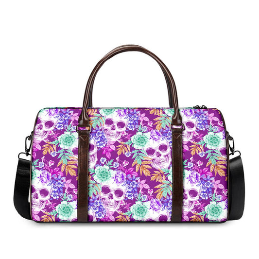 Neon Skull Floral Pattern Print Duffle Bag