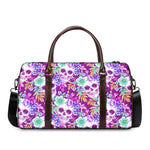 Neon Skull Floral Pattern Print Duffle Bag