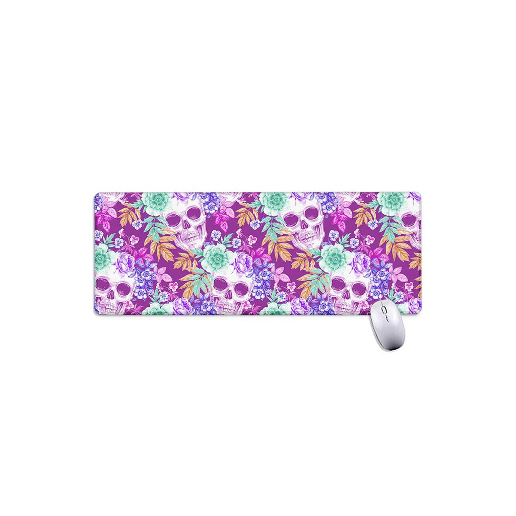 Neon Skull Floral Pattern Print Extended Mouse Pad