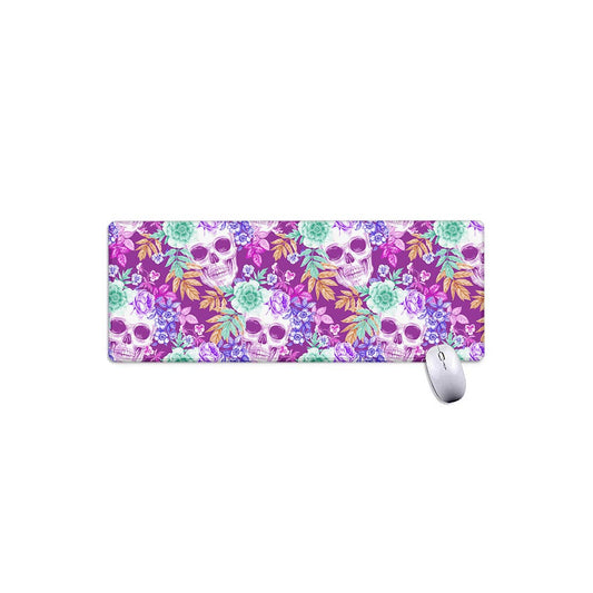 Neon Skull Floral Pattern Print Extended Mouse Pad