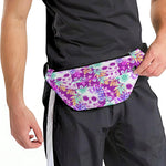 Neon Skull Floral Pattern Print Fanny Pack
