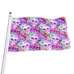 Neon Skull Floral Pattern Print Flag