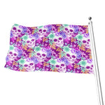 Neon Skull Floral Pattern Print Flag