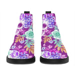 Neon Skull Floral Pattern Print Flat Ankle Boots