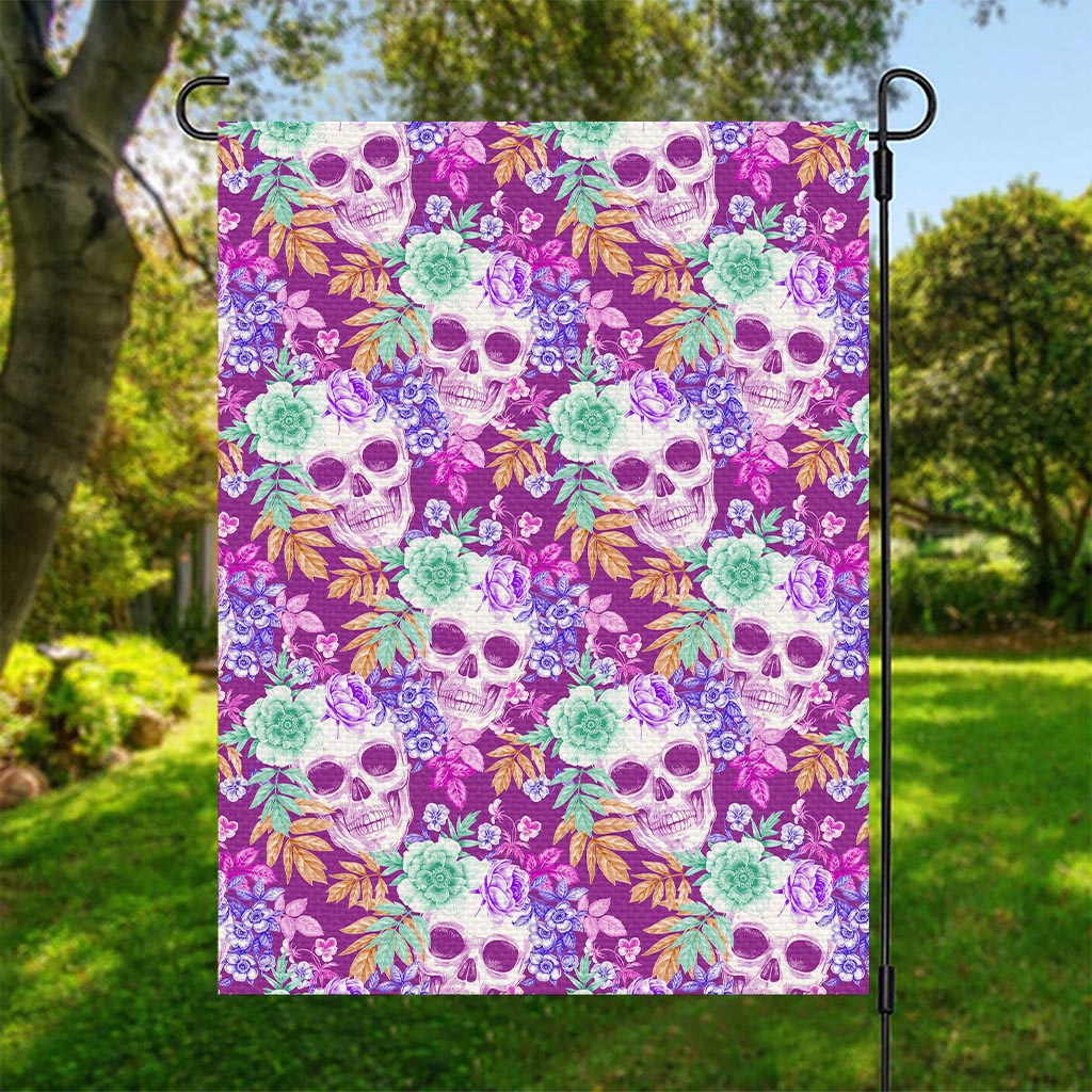 Neon Skull Floral Pattern Print Garden Flag