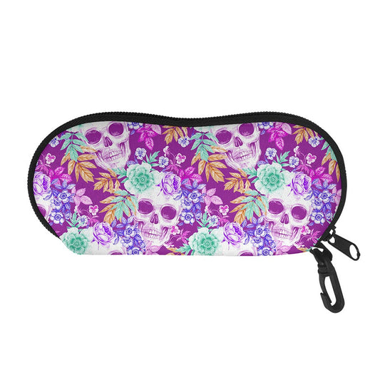 Neon Skull Floral Pattern Print Glasses Case