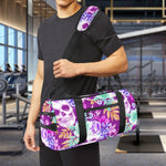 Neon Skull Floral Pattern Print Gym Bag