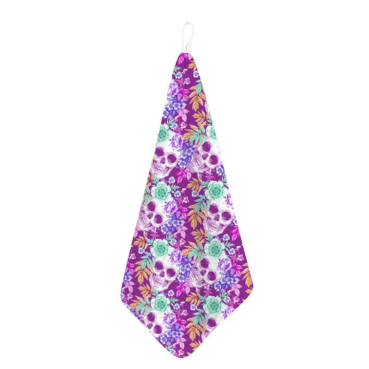 Neon Skull Floral Pattern Print Hand Towel