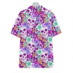 Neon Skull Floral Pattern Print Hawaiian Shirt